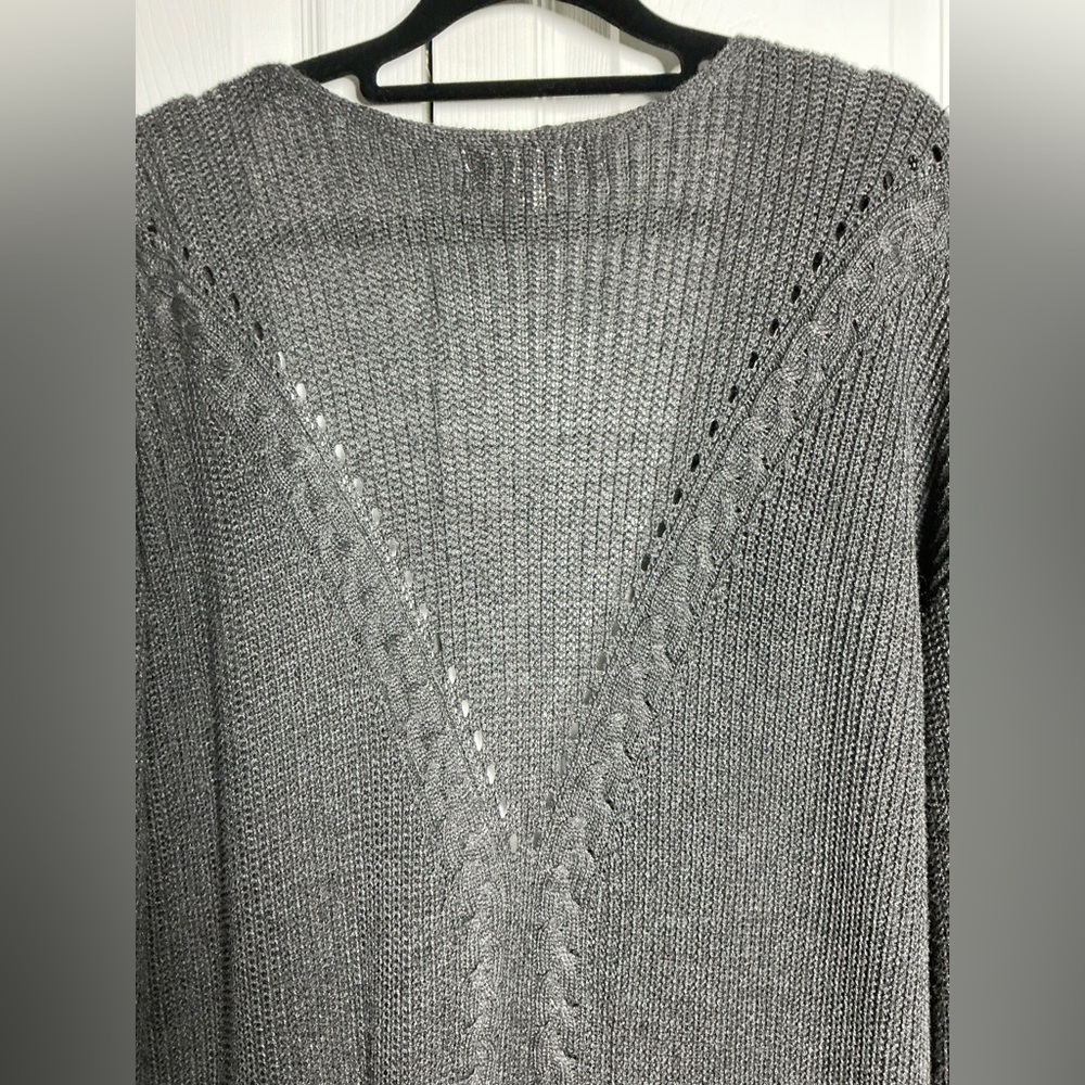 Long open front gray cardigan - Picture 3 of 6